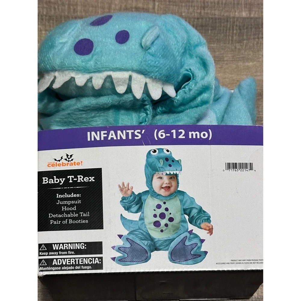 Baby T-Rex Halloween Costume Teal Blue Dinosaur Infants 6-12 Months 4pc NWT